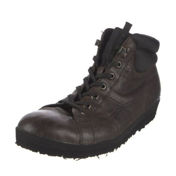 Prada Sport Authentic Mens Brown Leather High Top Ankle Boots Sneakers 7 - Picture 2 of 9